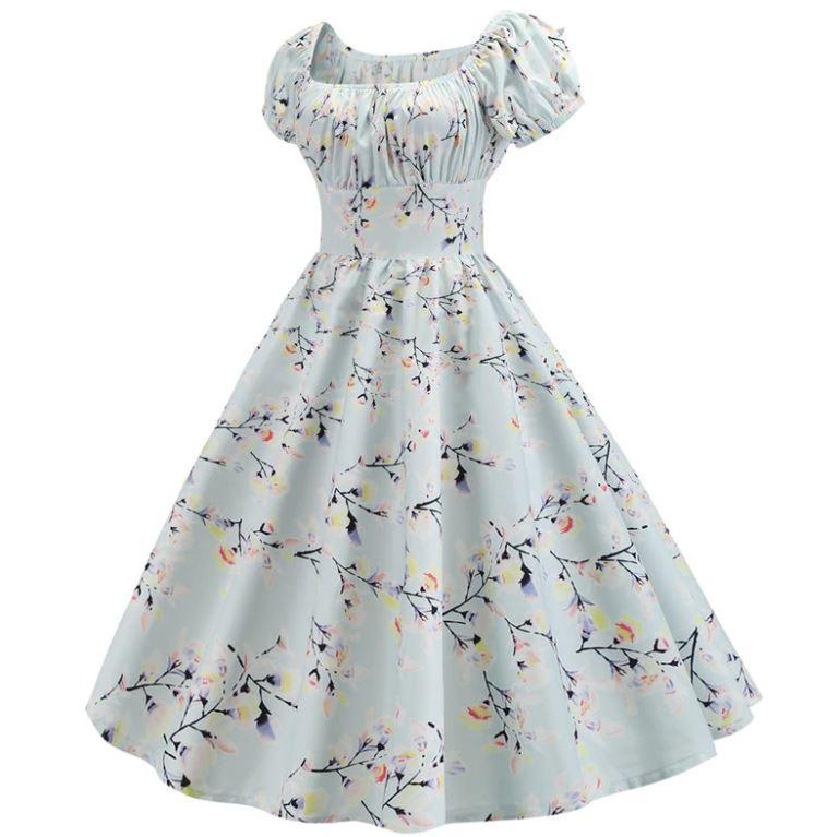 Robe Vintage Année 60 fleur bleue - Louise Vintage