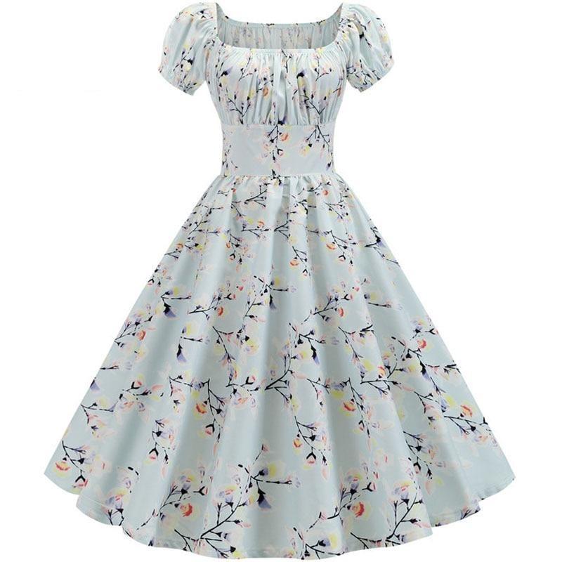 Robe Vintage Année 60 fleur bleue - Louise Vintage