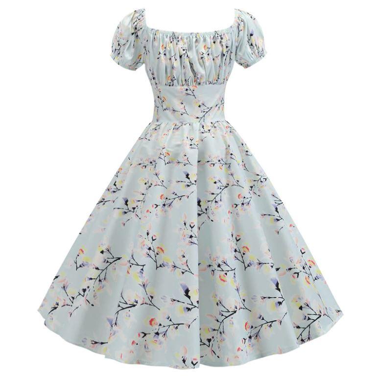 Robe Vintage Année 60 fleur bleue - Louise Vintage