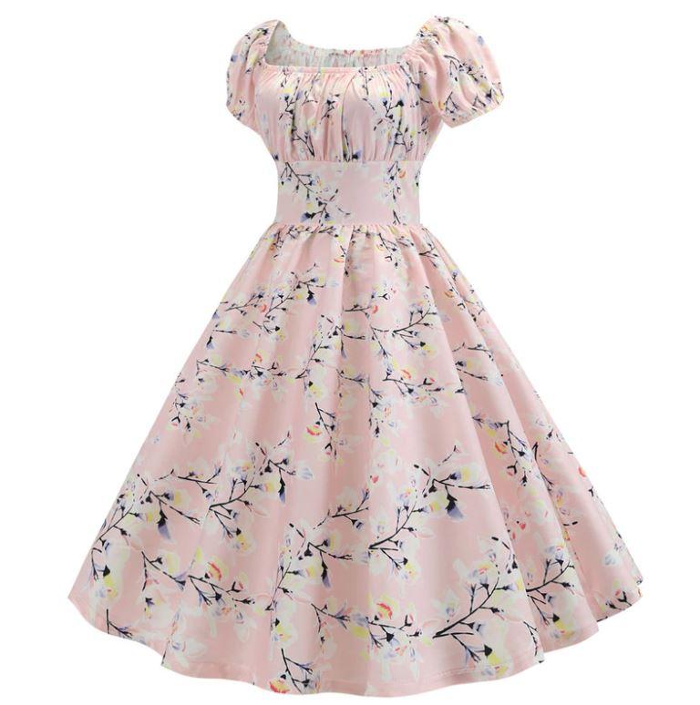 Robe Vintage Année 60 fleur rose - Louise Vintage