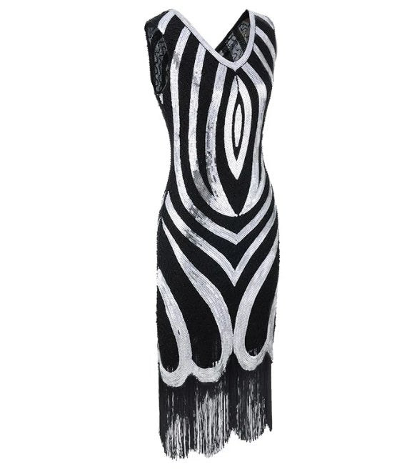 Robe Vintage Années 20 Noire Perles - Louise Vintage