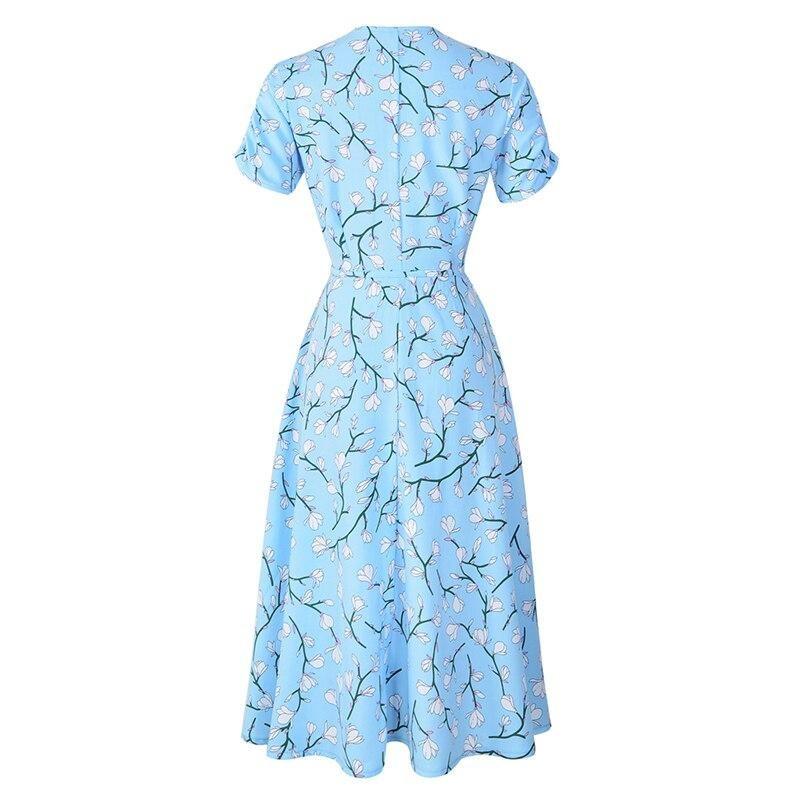 Robe Vintage Années 40 Fleurs Bleu - Louise Vintage