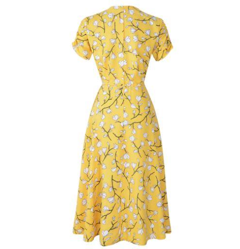 Robe Vintage Années 40 Fleurs Jaune - Louise Vintage