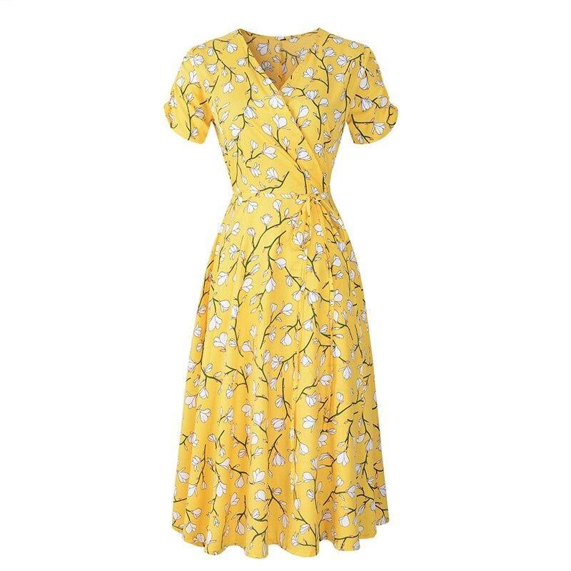 Robe Vintage Années 40 Fleurs Jaune - Louise Vintage