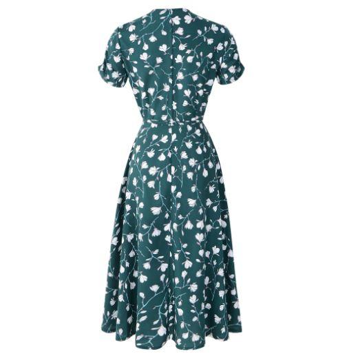 Robe Vintage Années 40 Fleurs Vert - Louise Vintage