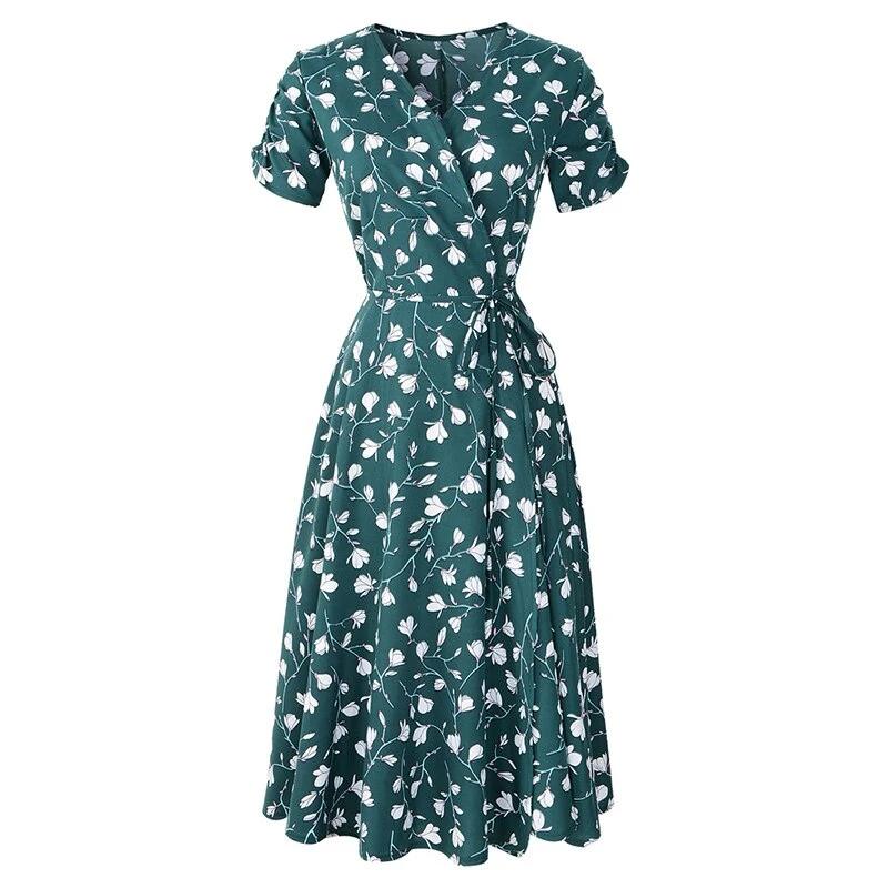 Robe Vintage Années 40 Fleurs Vert - Louise Vintage