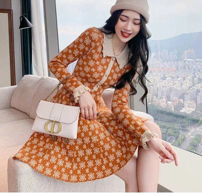 Robe Vintage Années 40 Old School Orange - Louise Vintage