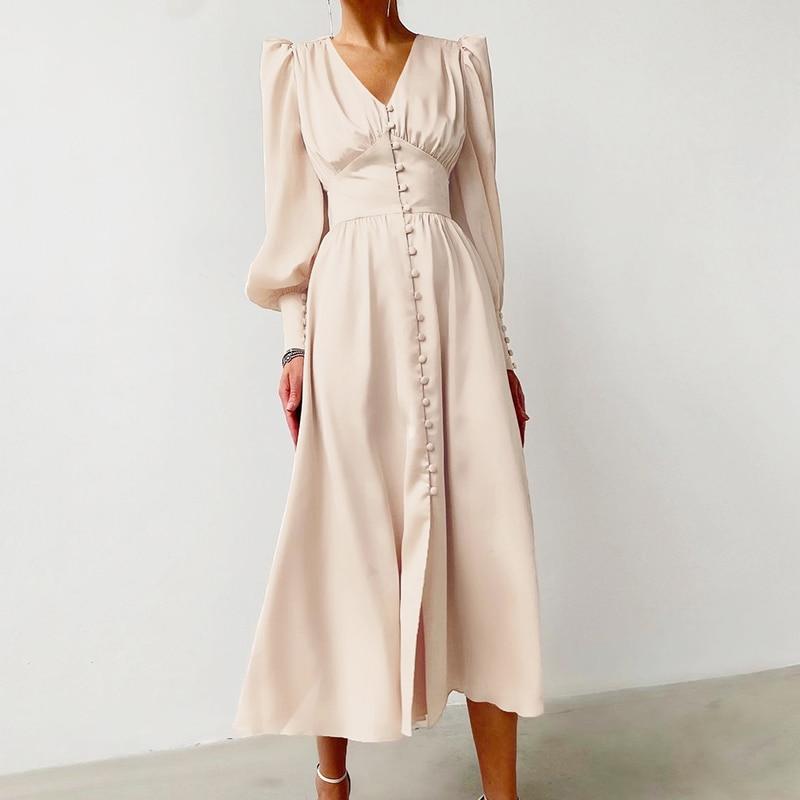 Robe Vintage Années 40 Satin Beige - Louise Vintage