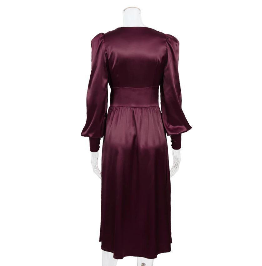Robe Vintage Années 40 Satin Bordeaux - Louise Vintage