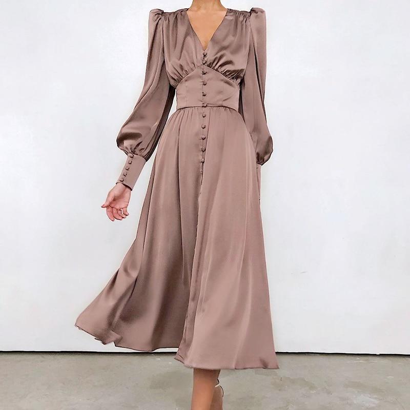 Robe Vintage Années 40 Satin Marron - Louise Vintage
