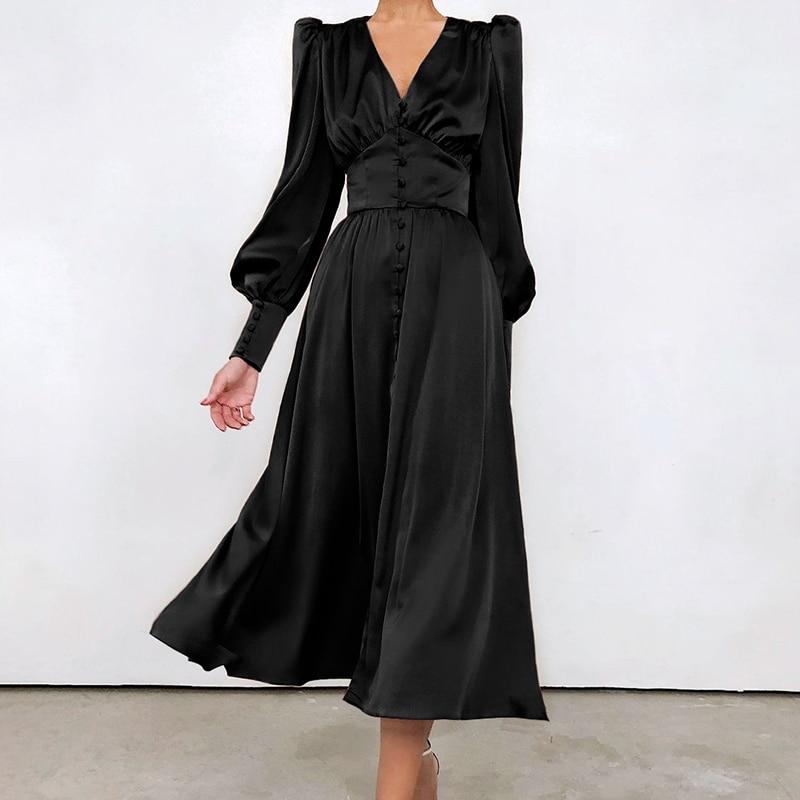 Robe Vintage Années 40 Satin Noir - Louise Vintage