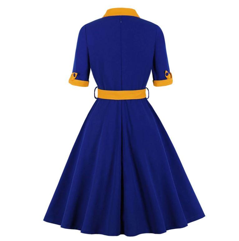 Robe Vintage Automne Bleu Jaune - Louise Vintage
