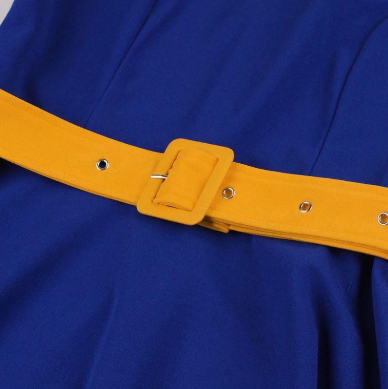 Robe Vintage Automne Bleu Jaune - Louise Vintage