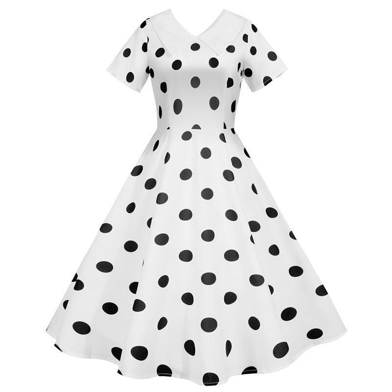 Robe Vintage Blanche à Pois Noirs - Louise Vintage