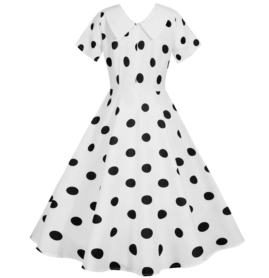 Robe Vintage Blanche à Pois Noirs - Louise Vintage