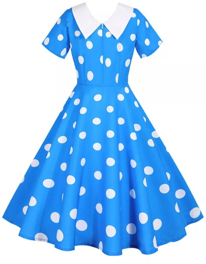 Robe Vintage Bleu a Pois Blanc - Louise Vintage