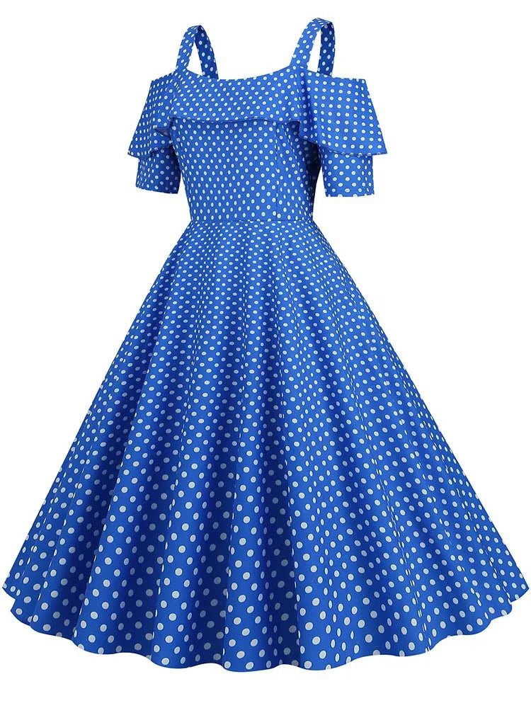 Robe Vintage Bleu Plissée - Louise Vintage
