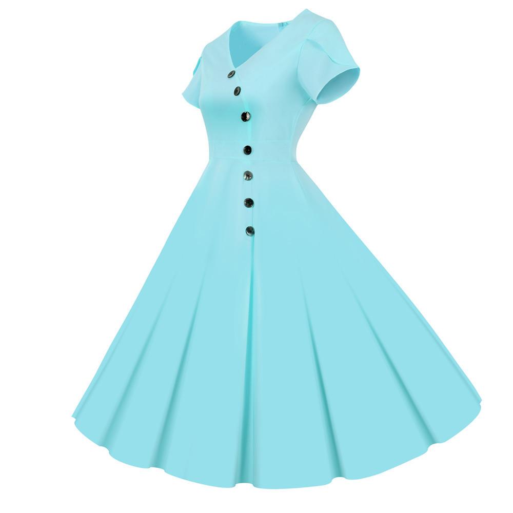 Robe Vintage Boutons Bleu - Louise Vintage