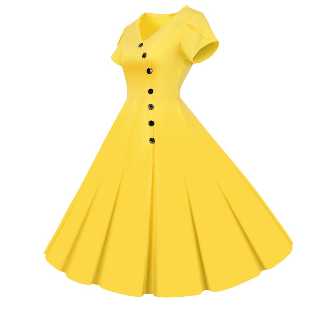 Robe Vintage Boutons Jaune - Louise Vintage