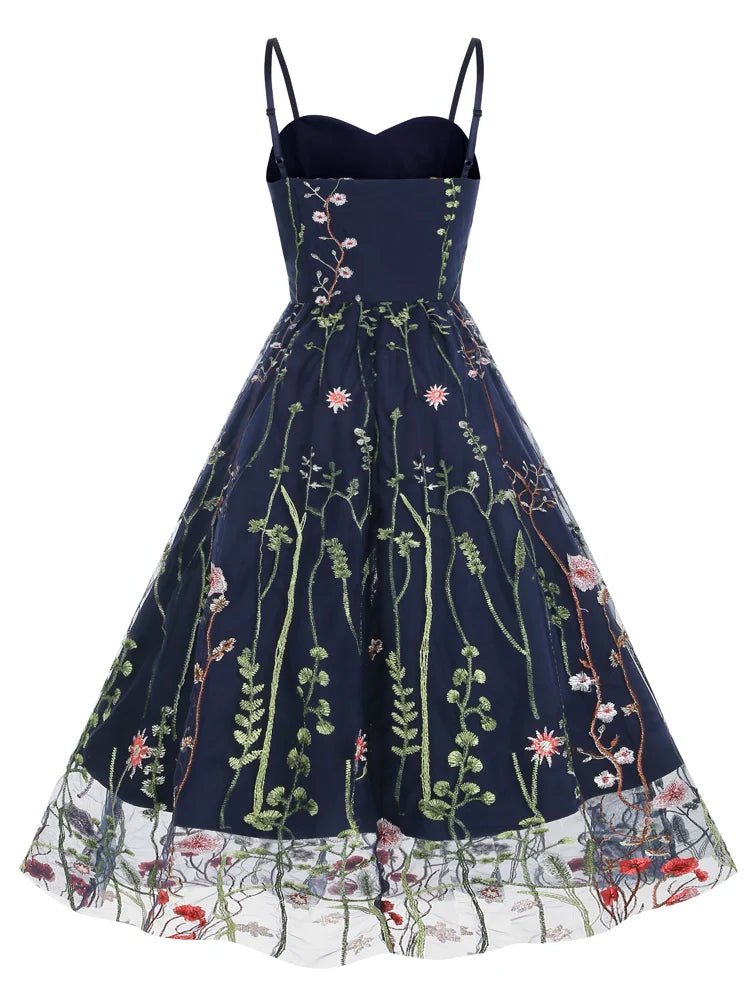 Robe Vintage Broderie Bleu Marine - Louise Vintage