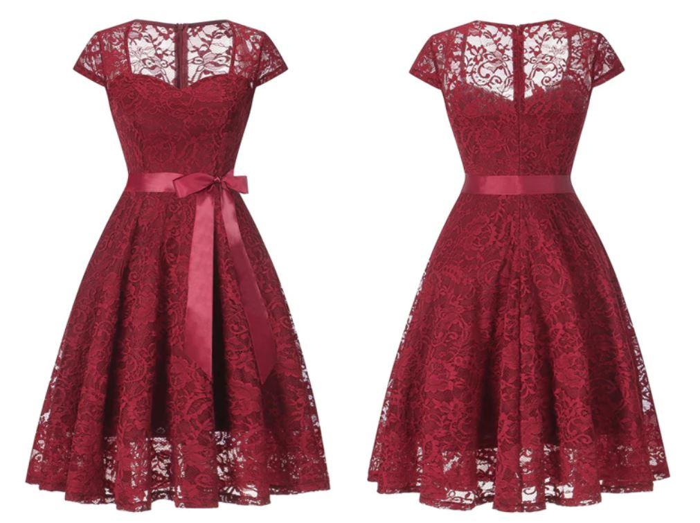 Robe Vintage Broderie Bordeaux - Louise Vintage