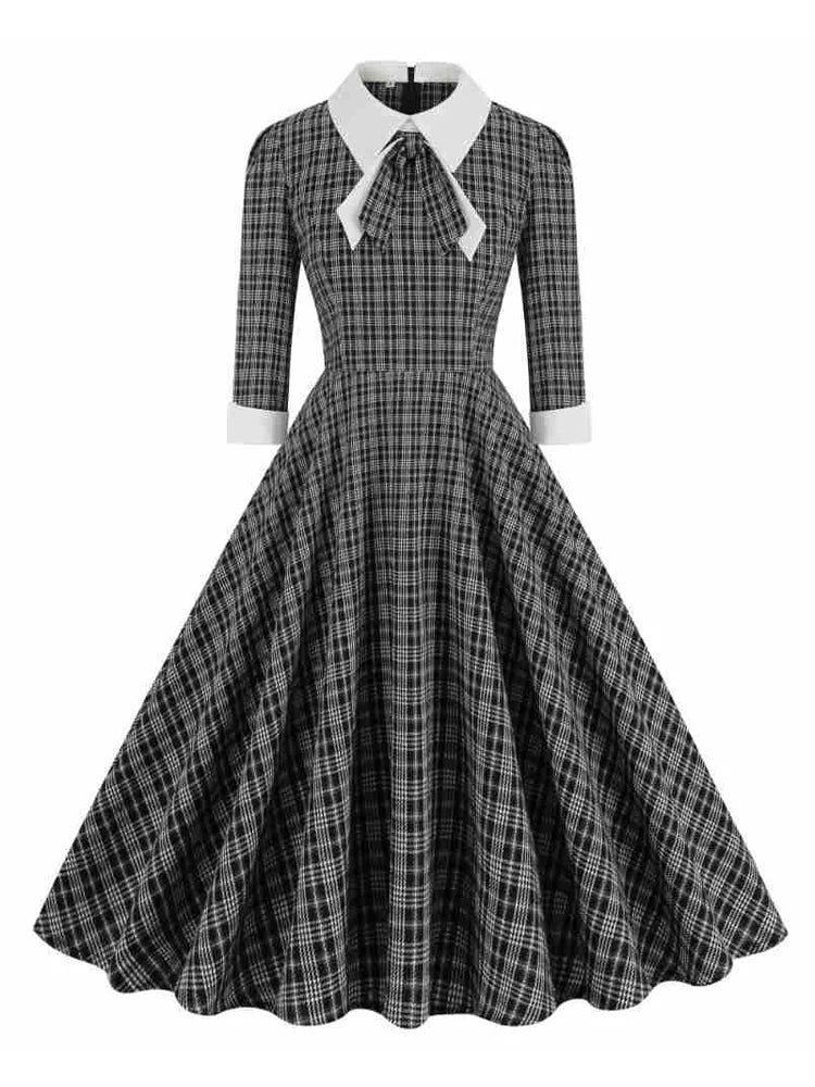 Robe Vintage Carreaux Noir - Louise Vintage