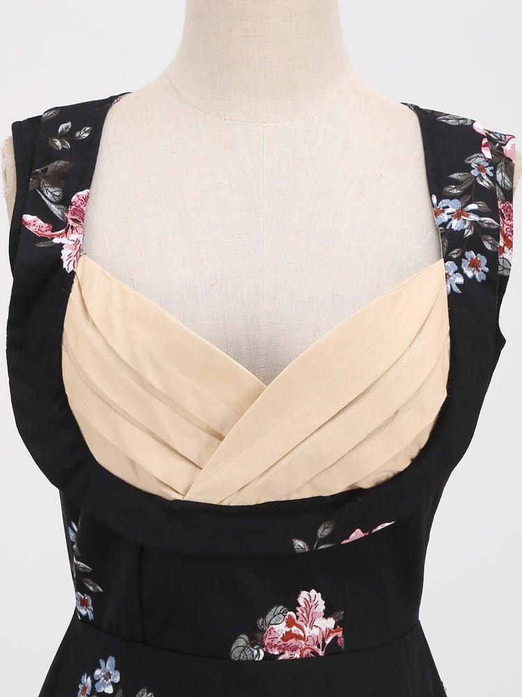 Robe Vintage Chic Rétro Noire Fleurie - Louise Vintage