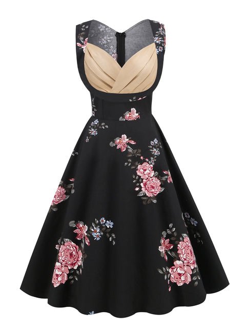 Robe Vintage Chic Rétro Noire Fleurie - Louise Vintage