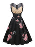Robe Vintage Chic Rétro Noire Fleurie - Louise Vintage