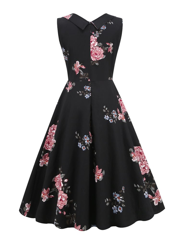 Robe Vintage Chic Rétro Noire Fleurie - Louise Vintage