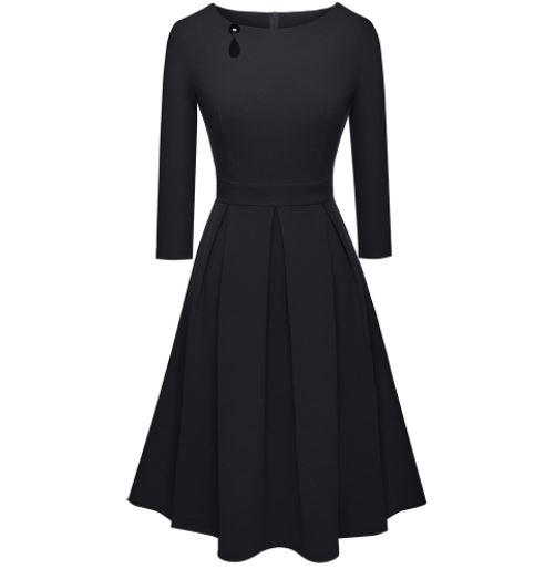 Robe Vintage Col Bouton Chic Noir - Louise Vintage