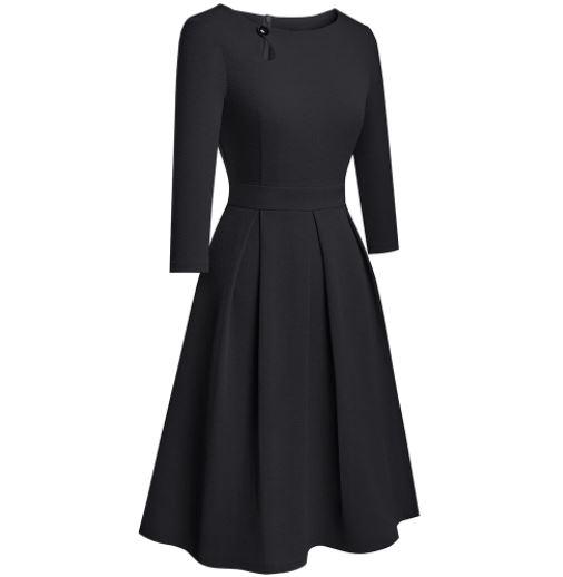 Robe Vintage Col Bouton Chic Noir - Louise Vintage