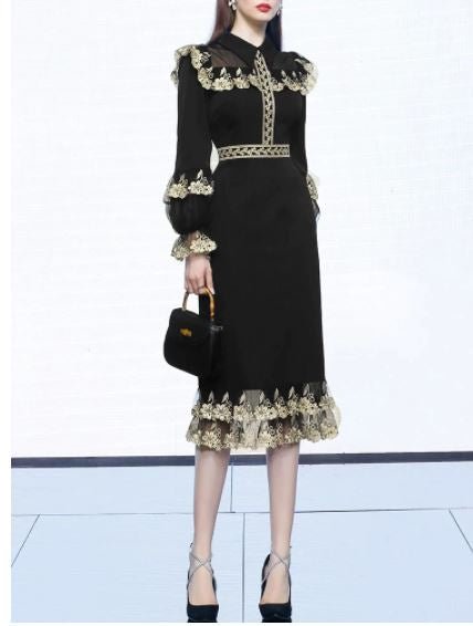 Robe Vintage Col Claudine Noire - Louise Vintage