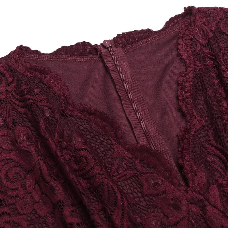 Robe Vintage Col en V Dentelle Bordeaux - Louise Vintage