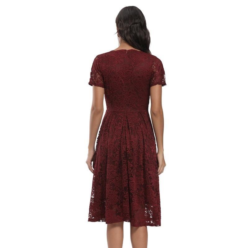 Robe Vintage Col en V Dentelle Bordeaux - Louise Vintage