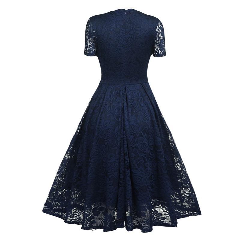 Robe Vintage Col en V Dentelle Marine - Louise Vintage