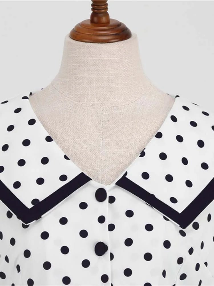 Robe Vintage Col Rond Blanche Pois - Louise Vintage