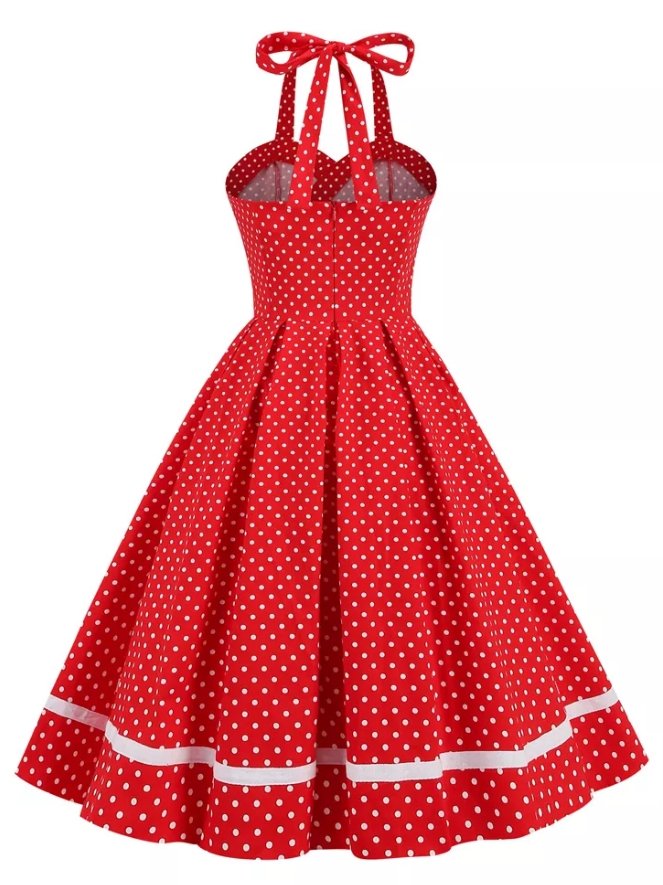 Robe Vintage Col Rond Rouge Pois - Louise Vintage