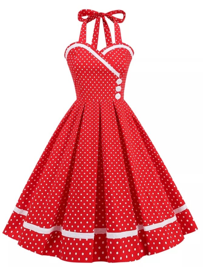 Robe Vintage Col Rond Rouge Pois - Louise Vintage
