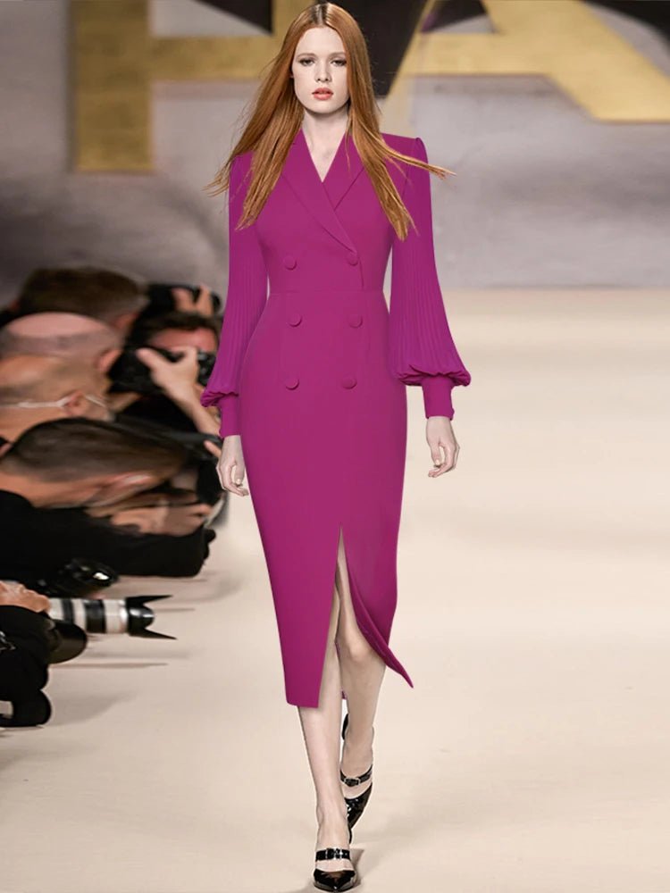 Robe Vintage Col V Fuschia - Louise Vintage