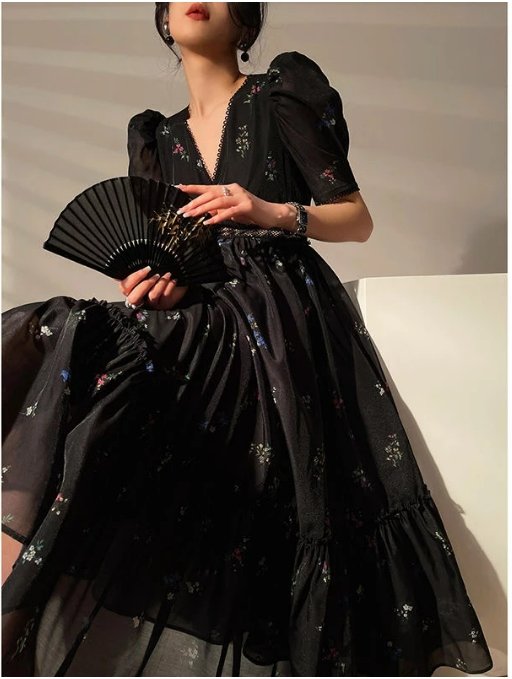 Robe Vintage Col V Noire - Louise Vintage