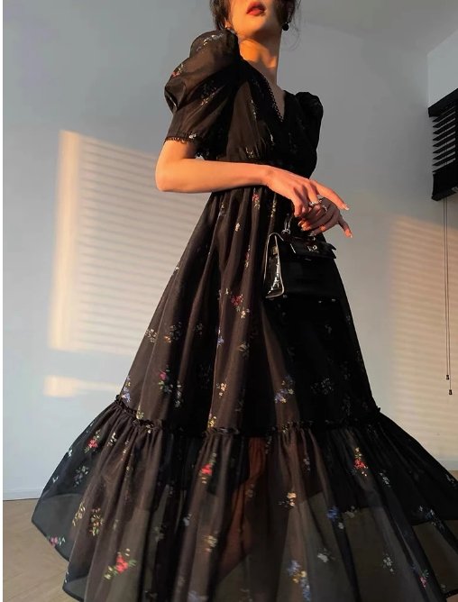 Robe Vintage Col V Noire - Louise Vintage