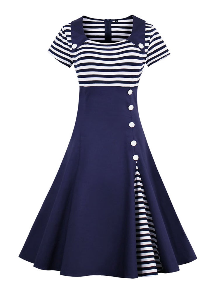 Robe Vintage Grande Taille Année 50 Bleu - Louise Vintage