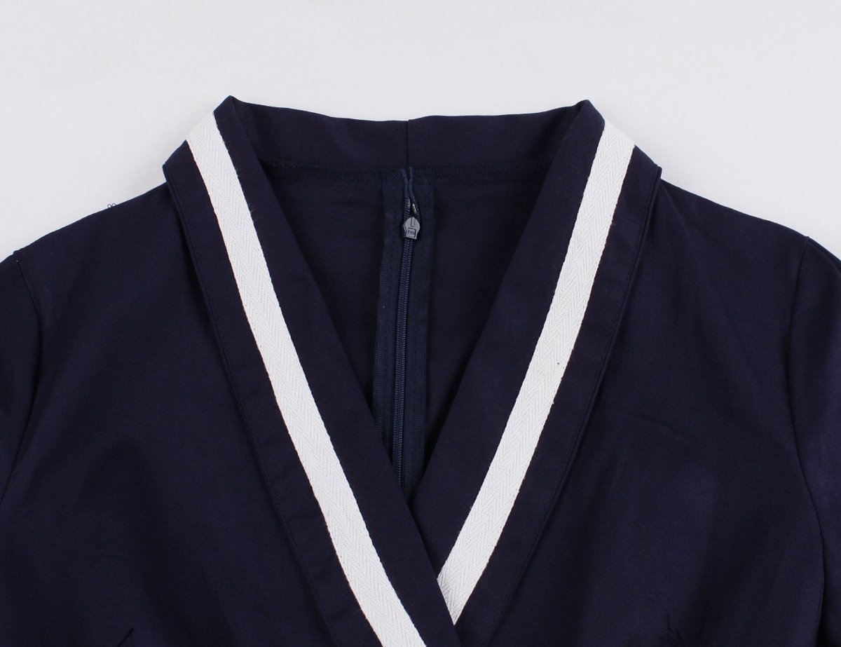 Robe Vintage Grande Taille Col V Marine - Louise Vintage