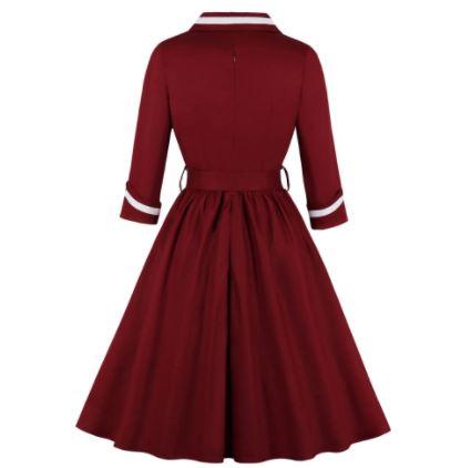 Robe Vintage Grande Taille Col V Rouge - Louise Vintage