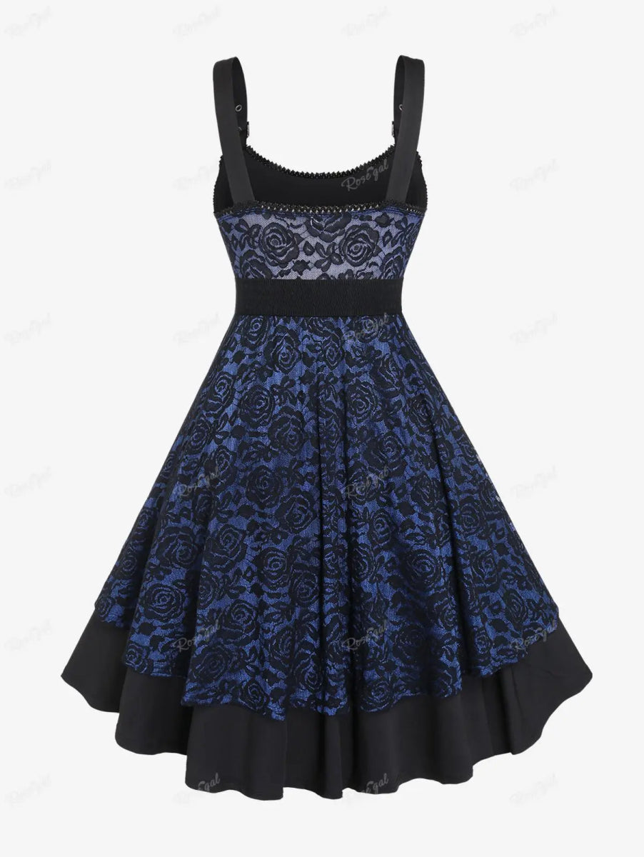 Robe Vintage Grande Taille Dentelle Rockabilly Bleu - Louise Vintage