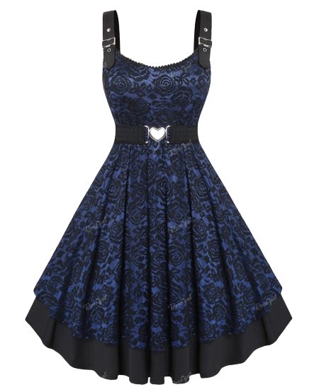 Robe Vintage Grande Taille Dentelle Rockabilly Bleu - Louise Vintage