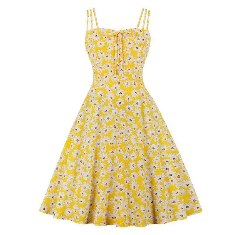 Robe Vintage Grande Taille Jaune Marguerites - Louise Vintage