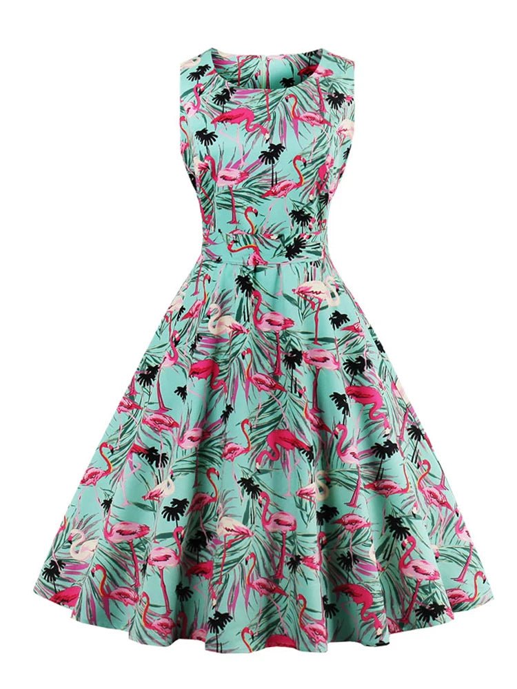 Robe Vintage Grande Taille Marine Oiseaux - Louise Vintage