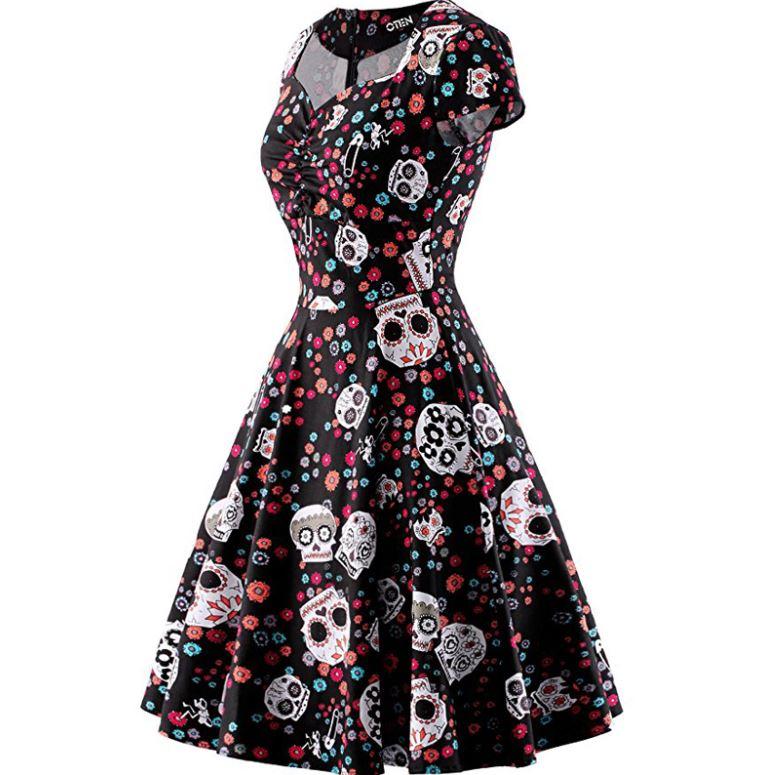 Robe Vintage Grande Taille Noir Skull - Louise Vintage